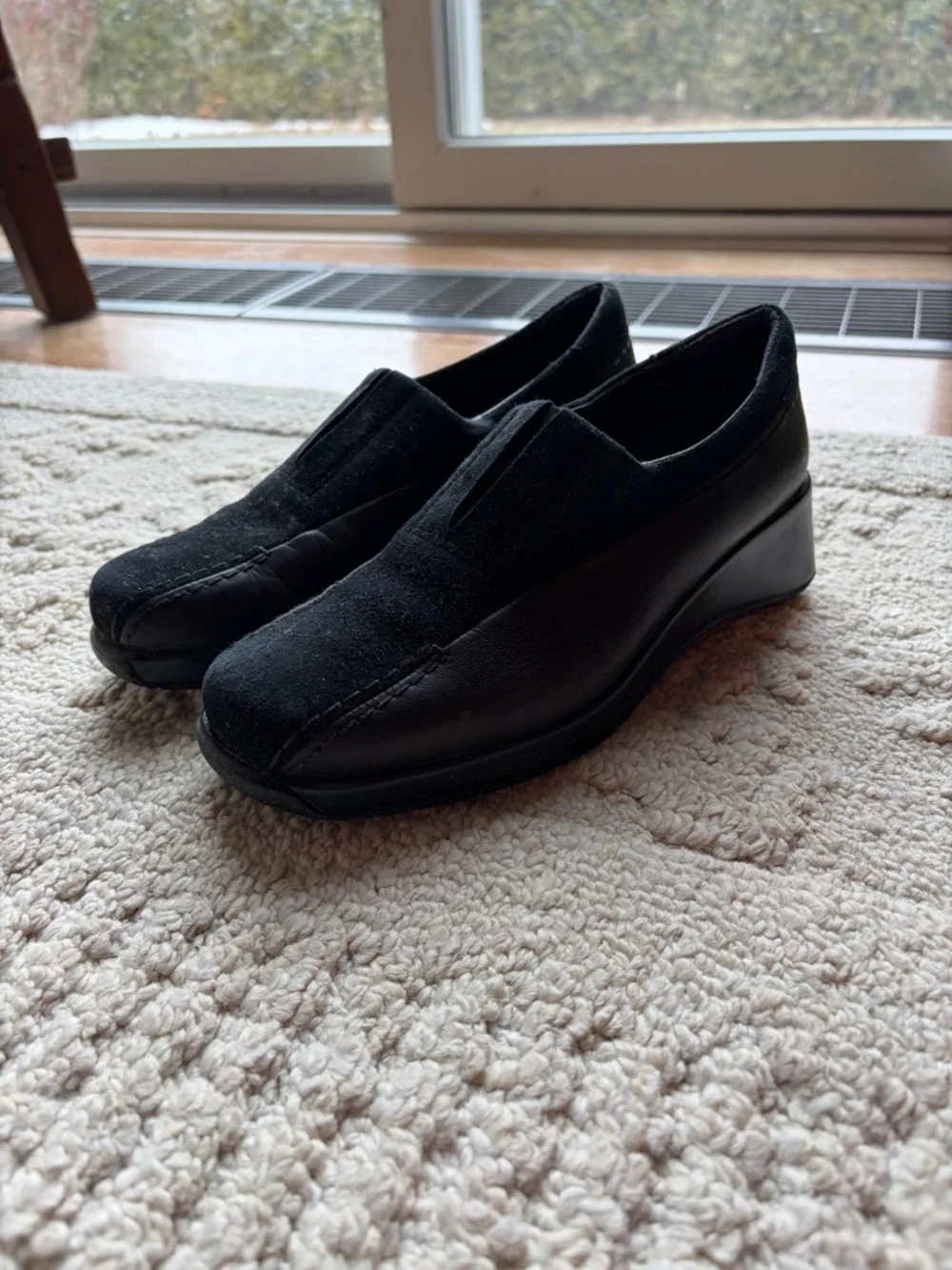 Black Slip-On Wedge Loafers